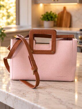 Louenhide Blush Pink Satchel Handbag | Tan Handles | Crossbody Shoulder Bag